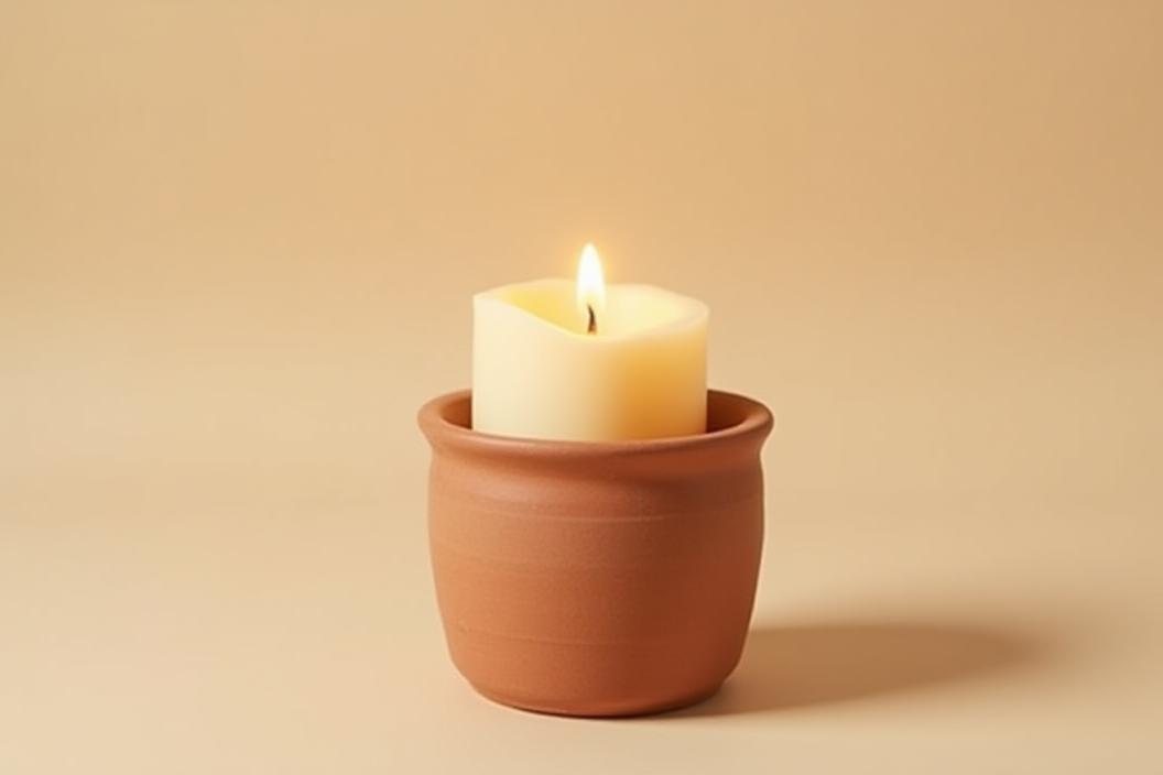 Vela en maceta de cerámica artesanal, bohemia